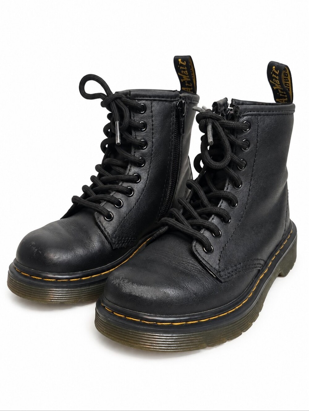 Dr. Martens Kids Black Leather Lace Up Zip Combat Boots Size 12